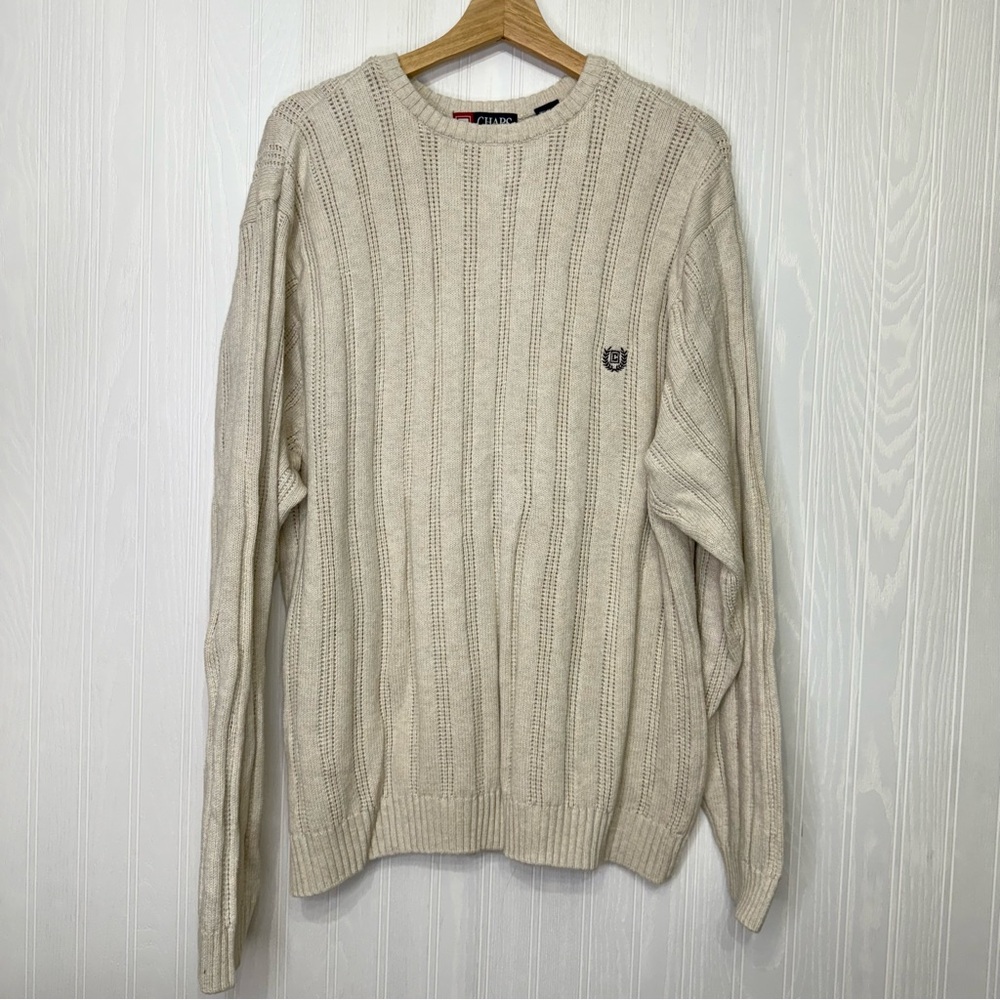 Chaps cream crewneck cable knit long sleeve sweater with logo size XL